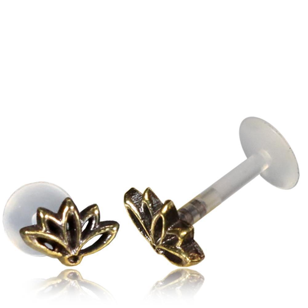 Labret Lippen Piercing Acryl Lotus Blume antik golden Brass Motiv