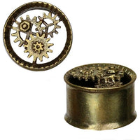 Cargar imagen en el visor de la galería, Messing Tunnel steampunk Zahnräder antik golden 3D plastisch Piercing
