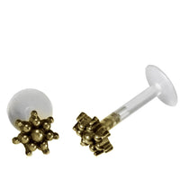 Cargar imagen en el visor de la galería, Labret Lippen Piercing Acryl Zacken Blume antik golden Brass Motiv
