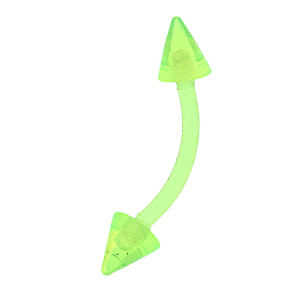 modischer Piercing curved Barbell mit Cones aus flexiblem Kunststoff in Neongelb