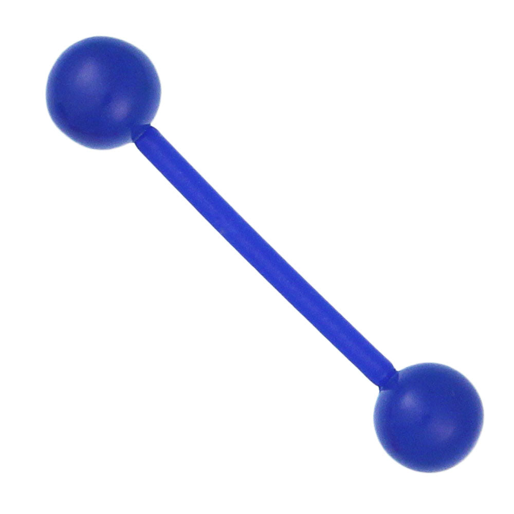 Straight Barbell Piercing in Blau aus flexiblem Kunststoff groß mit Kugeln