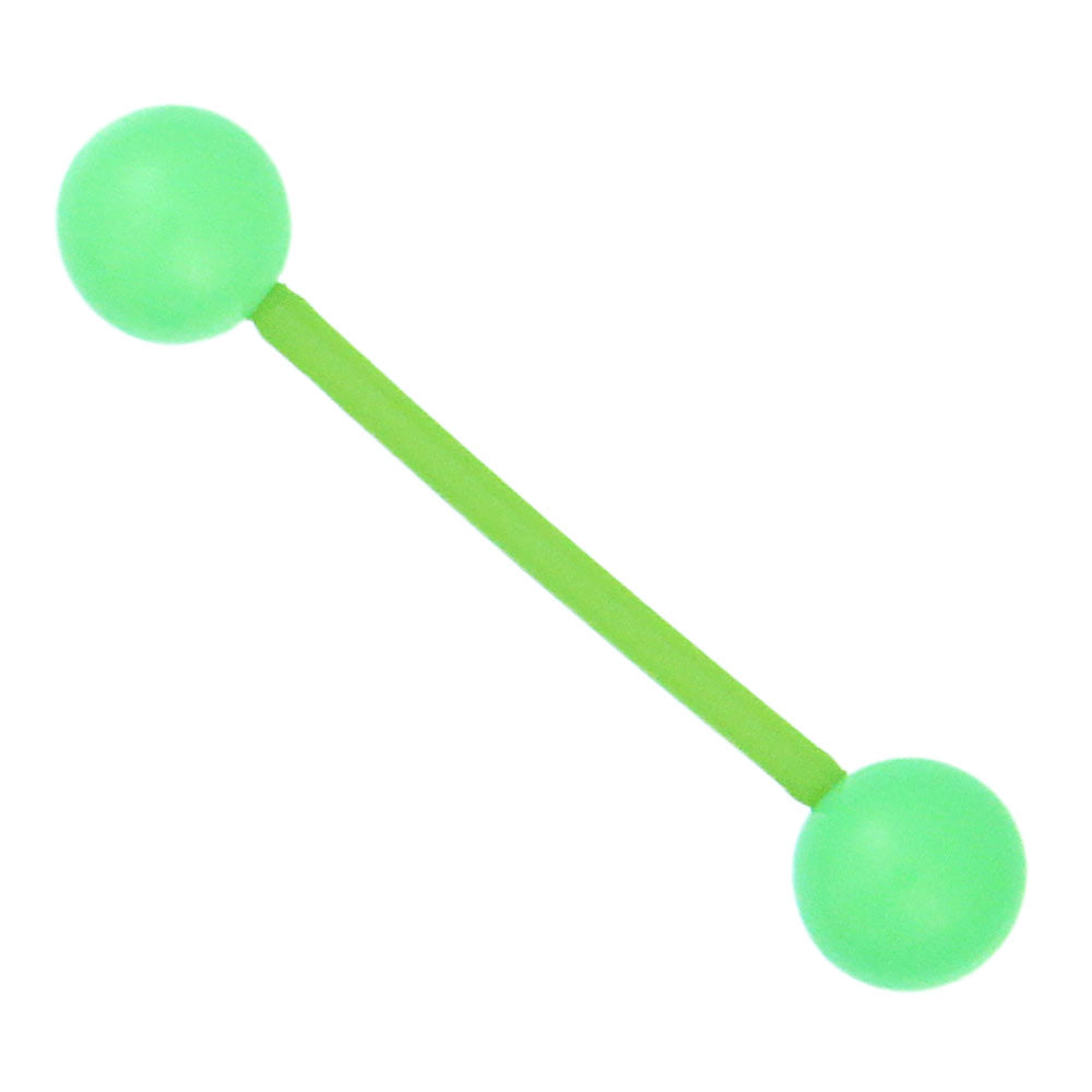 Straight Barbell Piercing in Grün Neon aus flexiblem Kunststoff groß mit Kugeln