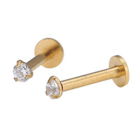 Cargar imagen en el visor de la galería, modischer Piercing straight Barbell aus Edelstahl in gold Farbton runder Zirkonia Stein
