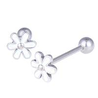 Cargar imagen en el visor de la galería, Straight Barbell Piercing Gänseblümchen weiß aus Edelstahl silberfarben Kugel
