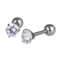 Cargar imagen en el visor de la galería, modischer Piercing silberfarben weißer runder Zirkonia Stein straight Barbell aus Edelstahl
