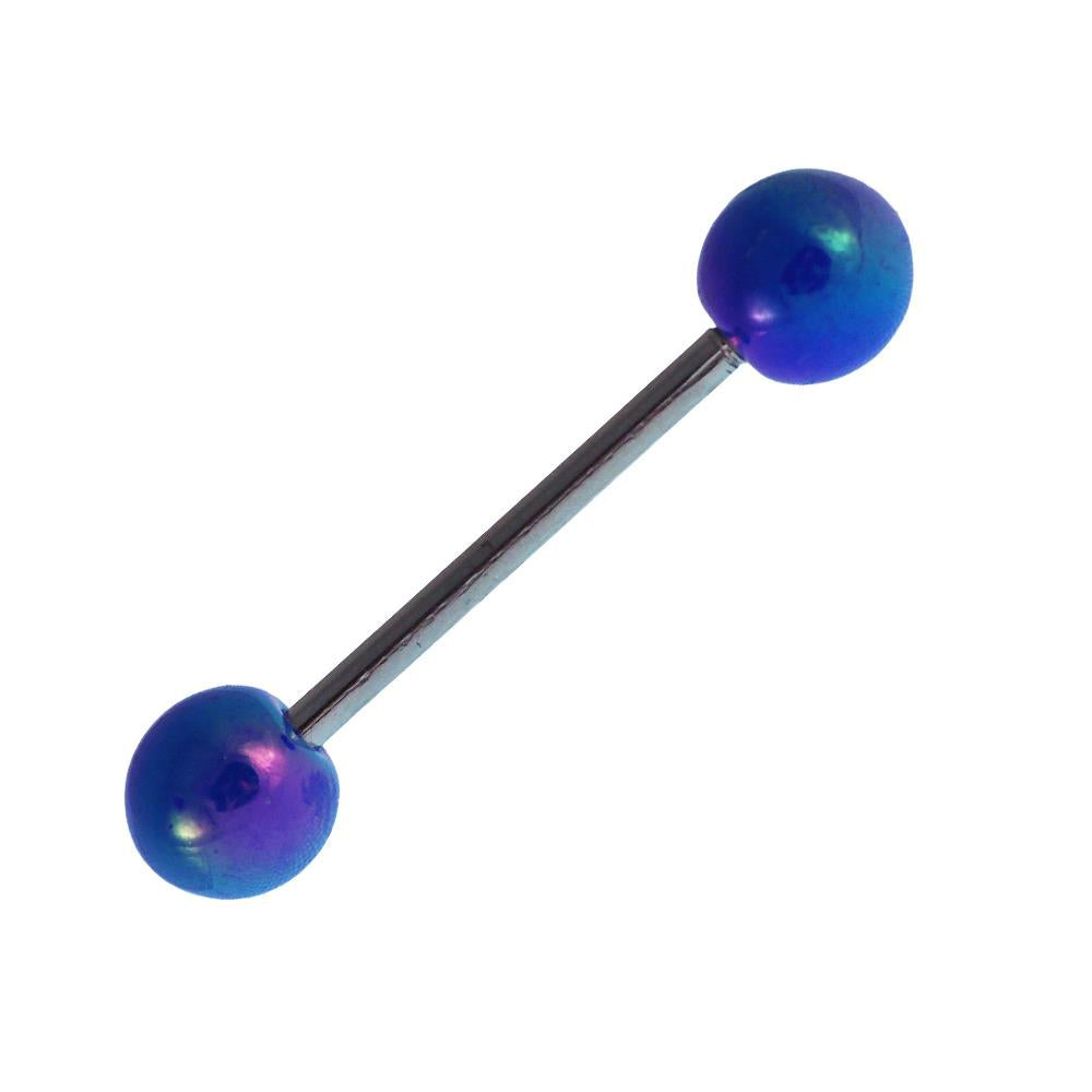 Straight Barbell Piercing Basic Edelstahl Kugeln blau schimmernd 25 mm lang
