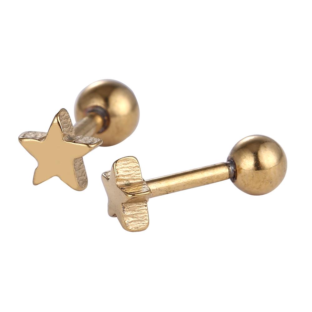 modischer Piercing mini straight Barbell aus Edelstahl goldfarben Stern