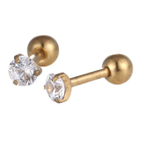 Cargar imagen en el visor de la galería, modischer Piercing straight Barbell klein aus Edelstahl goldfarben runder Zirkonia weiß
