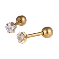 Cargar imagen en el visor de la galería, modischer Piercing straight Barbell mini aus Edelstahl goldfarben Sternförmiger Zirkonia weiß
