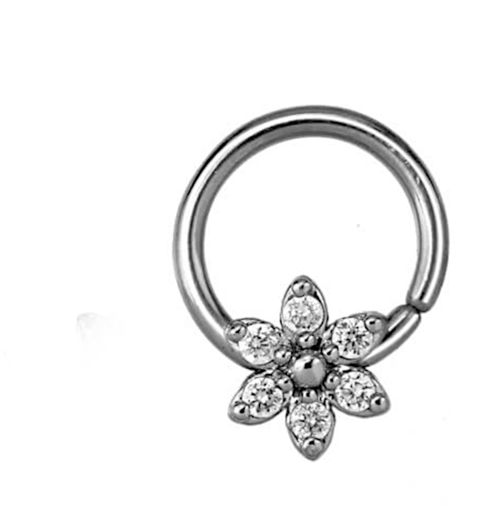 Piercing Edelstahl Ring für Nase Ohr Kristall Blume