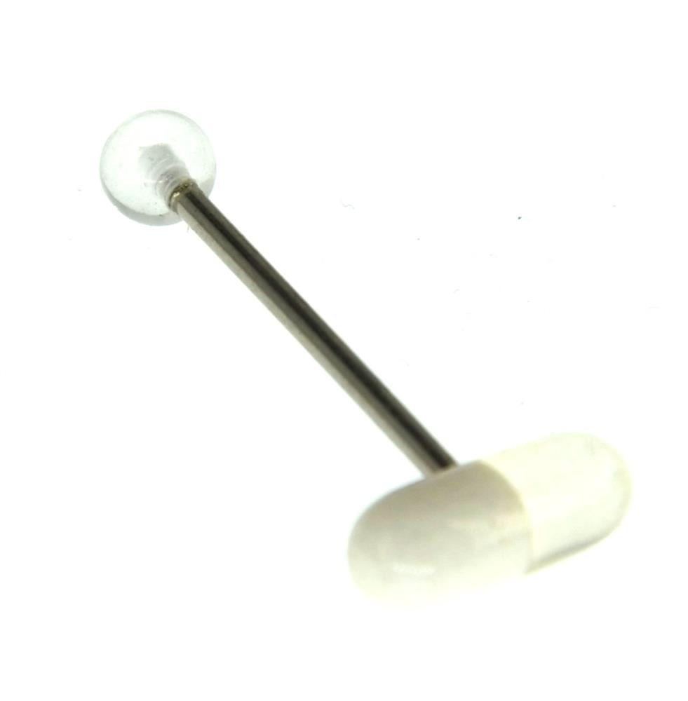 Zungen Piercing Edelstahl Pille Zunge 18mm weiß bunt