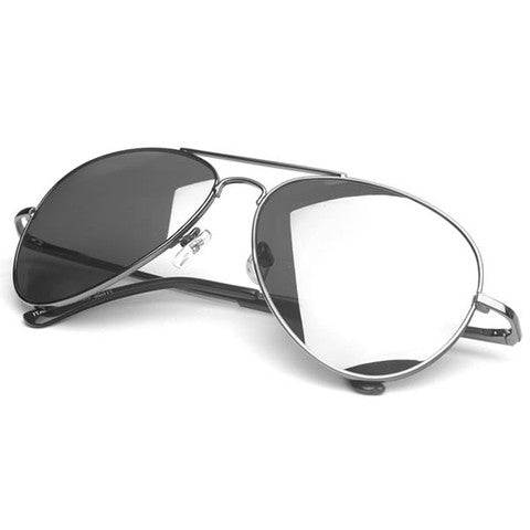 Sonnenbrille Pilotenbrille silbern verspiegelt 400UV Steg eckig Retro Style
