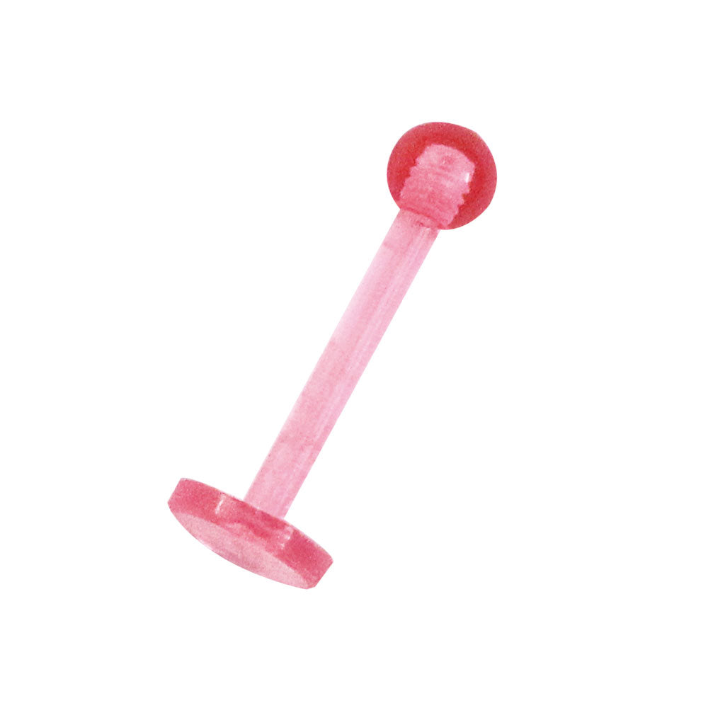 Labret modisches Piercing aus flexiblem Kunststoff in Pink leicht transparent mit Kugel