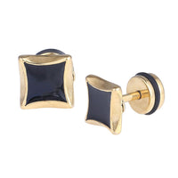 Load image into Gallery viewer, Fake Piercing Expander goldfarben Qudrat golden und schwarz Schaubverschluss Edelstahl
