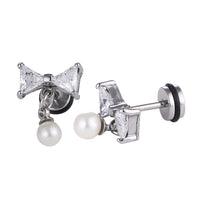 Load image into Gallery viewer, Expander Schleife weiß Zirkonia Perlen Anhänger silberfarben Schraubverschluss Edelstahl
