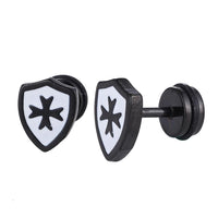 Load image into Gallery viewer, Fake Piercing Expander schwarz Wappen weißes Kreuz Schaubverschluss Edelstahl
