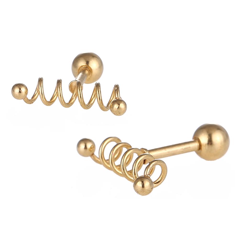 Fake Piercing Expander golden Spirale waagerecht mit Kugelaufsatz Schaubverschluss Edelstahl