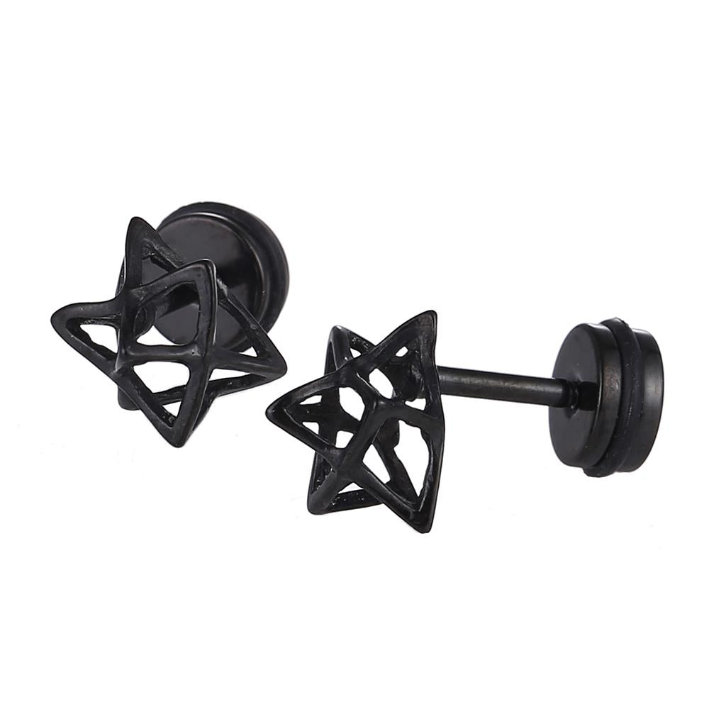 Fake Piercing Expander schwarz Stern aus dreiecken 3D Schaubverschluss Edelstahl