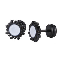 Load image into Gallery viewer, Fake Piercing Expander Sonne schwarz Kreis weiß Schraubverschluss Edelstahl
