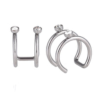 Cargar imagen en el visor de la galería, Ear cuffs, Fake Helix Ohrklemme, Edelstahl silbern, zweilagig mit glitzersteinen
