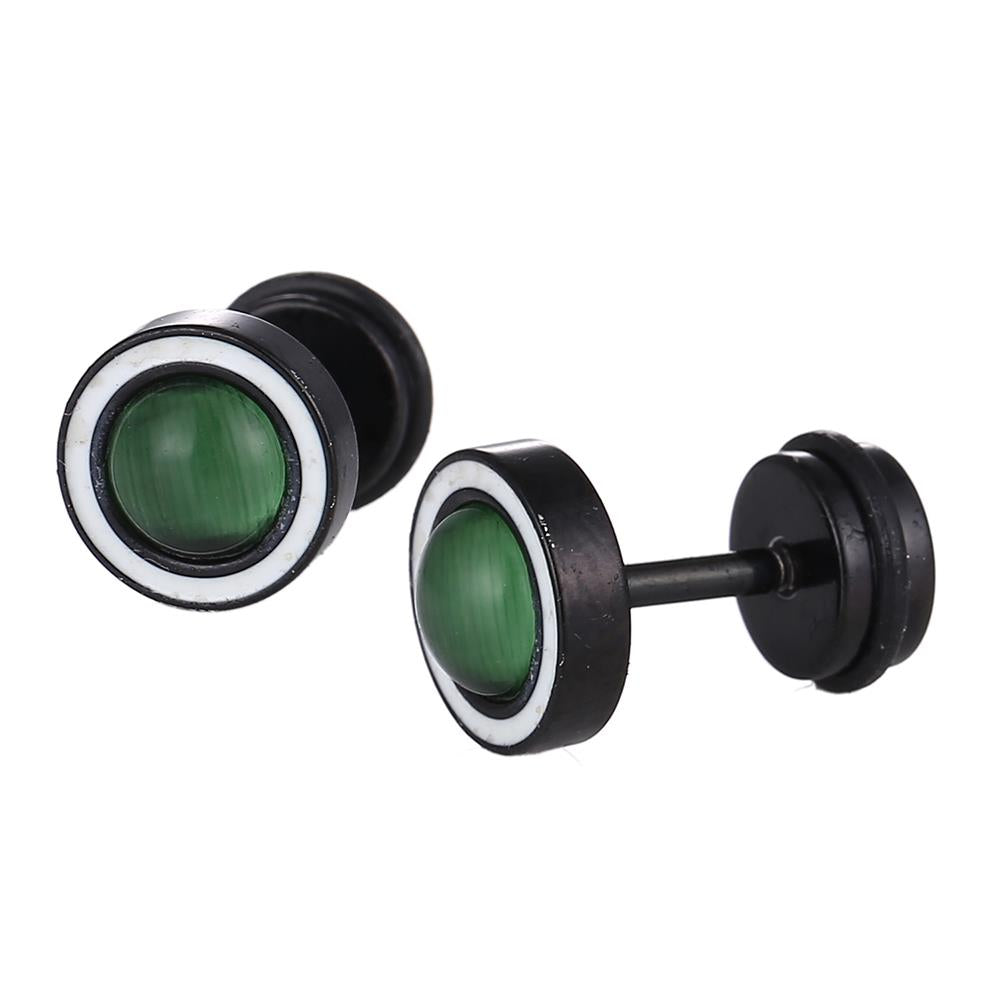 Fake Piercing Expander schwarz Stein grün schimmernd Edelstahl Schaubverschluss