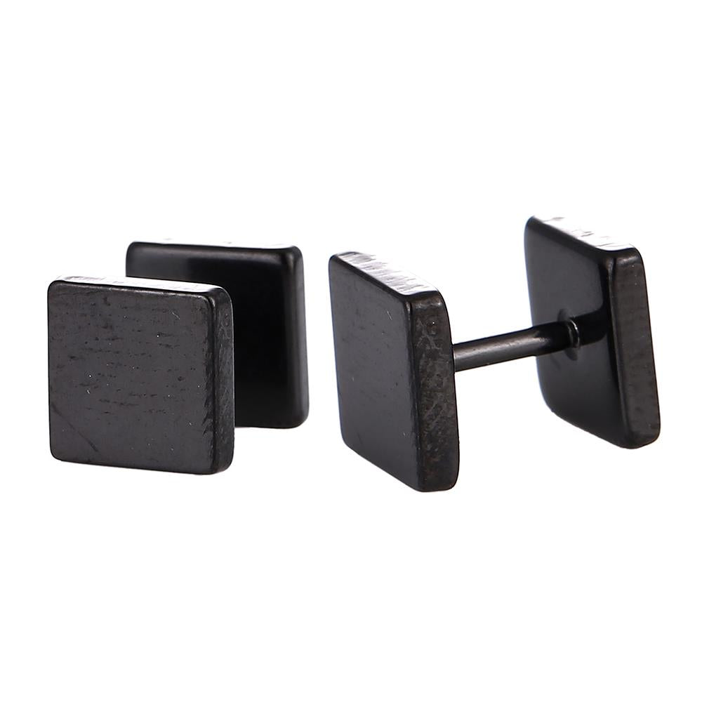 Fake Piercing Edelstahl Schraubverschluss Expander schwarz  Quadratische Platten 7,5 mm