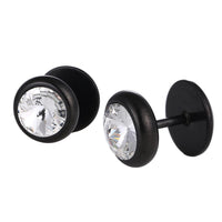 Load image into Gallery viewer, Fake Piercing Expander weißer Zirkonia Stein schwarz Schraubverschluss Edelstahl
