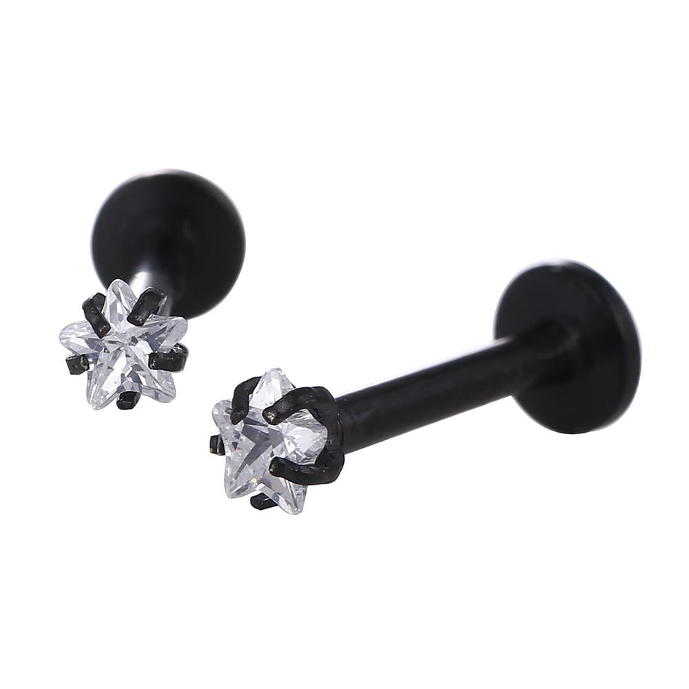 Labret modisches Piercing aus Edelstahl in schwarz weißer Sternförmiger Mini Zirkonia Stein
