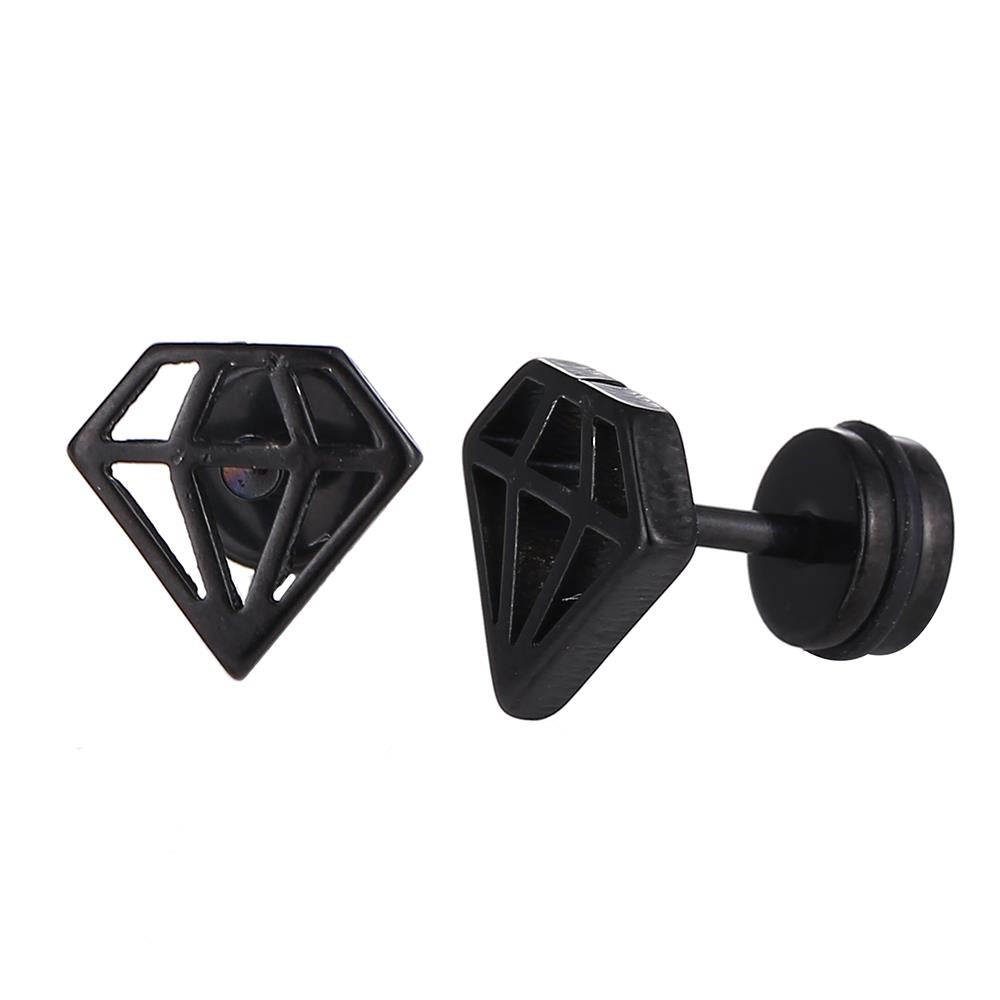 Fake Piercing Expander Diamanten Form schwarz Schraubverschluss Edelstahl
