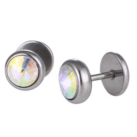 Load image into Gallery viewer, Schraubverschluss Fake Piercing Expander Zirkonia Stein weiß schimmernd Halbrund silberfarben Edelstahl
