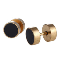 Load image into Gallery viewer, Fake Piercing Expander golden schwarze Seitenflächen Edelstahl Schraubverschluss
