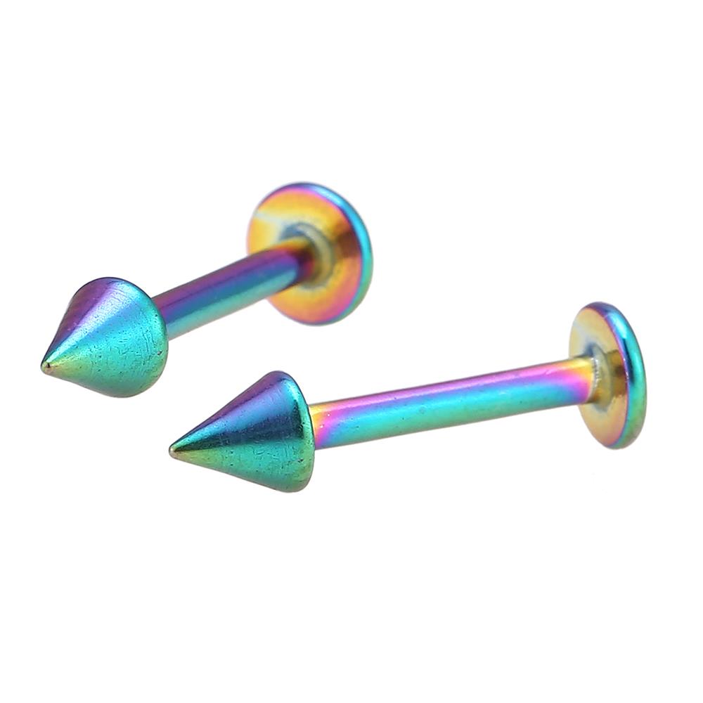 modisches Labret  Piercing aus Edelstahl in Regenbogen Farben mit Spitze Cone klein