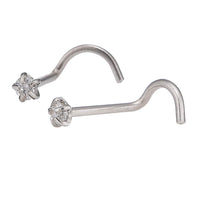 Load image into Gallery viewer, Nostril gebogener Nasenstecker silbern, weißer Glitzerstein Edelstahl
