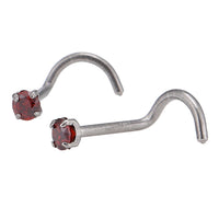 Load image into Gallery viewer, Nostril gebogener Nasenstecker silbern, roter Glitzerstein
