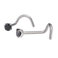 Load image into Gallery viewer, Nostril gebogener Nasenstecker silbern, schwarzer Glitzerstein
