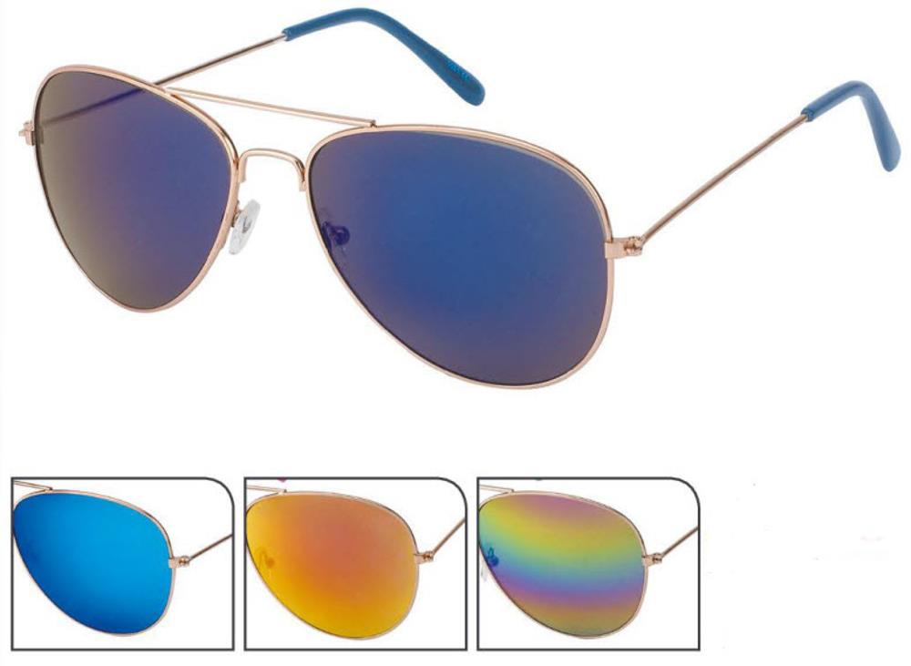 Sonnenbrille Pilotenbrille 400 UV verspiegelt golden Doppelsteg bunte Kappen