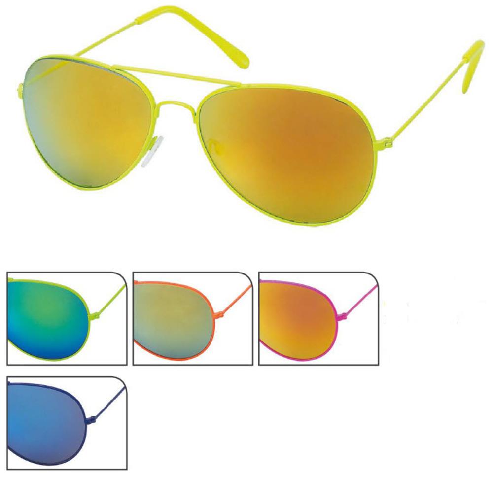 Sonnenbrille Pilotenbrille 400 UV buntes Metallgestell verspiegelt bunte Kappen