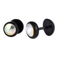 Load image into Gallery viewer, Schraubverschluss Fake Piercing Expander Zirkonia Stein weiß Halbrund schwarz Edelstahl
