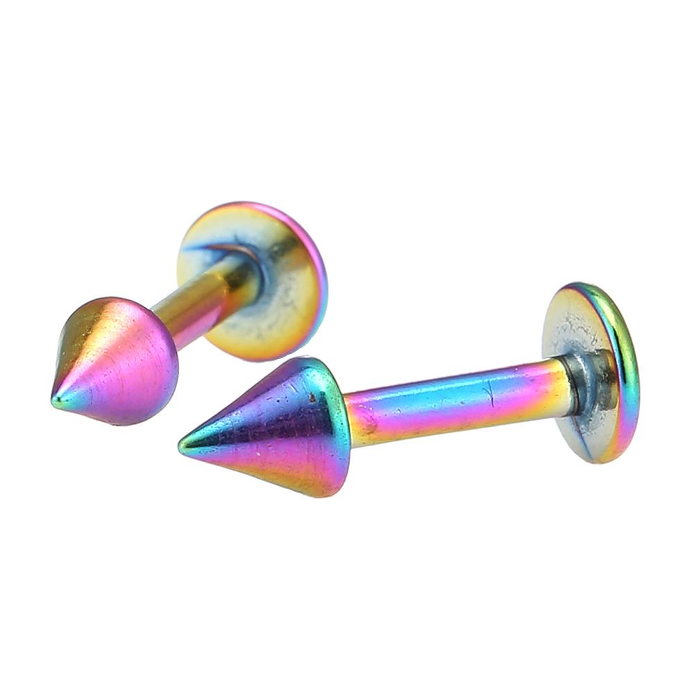 Labret modisches Piercing aus Edelstahl Regenbogenfarben mit Spitze Cone 9 mm