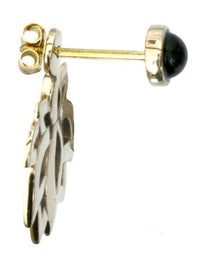 Load image into Gallery viewer, Messing Ohrstecker antik gold Ear Jacket Lotus Türkis Onyx rund Doppelohrstecker
