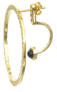 Load image into Gallery viewer, Messing Ohrstecker gold Ear Jacket Kreis gehämmert Türkis Onyx Doppelohrstecker
