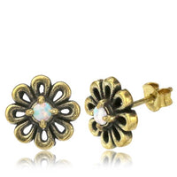 Load image into Gallery viewer, Messing Stein Kristall Ohrstecker gold Blume Zinnie 11mm
