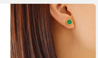 Load image into Gallery viewer, Ohrstecker Edelstahl Gold PVD Malachit eckig 8mm
