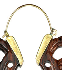 Load image into Gallery viewer, Ohrringe Holz Brass Bügel golden braun dunkelbraun Perlmutt Ohrhänger Schmuck
