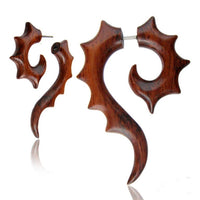 Load image into Gallery viewer, Ohrring Holz Fake Piercing lange Spirale Edelstahl Dehnschnecke
