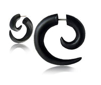 Load image into Gallery viewer, Ohrringe Holz Fake Piercing Spiralen Edelstahl Dehnschnecken
