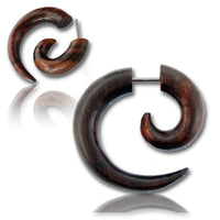 Load image into Gallery viewer, Ohrringe Holz Fake Piercing Spiralen Edelstahl Dehnschnecken
