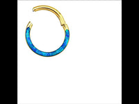 Load image into Gallery viewer, Klapp Segment Ring Piercing Edelstahl blau Opal Inlay

