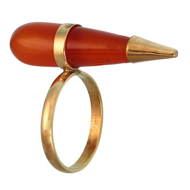 Messing Ring golden Edelstein Karneol orange Tropfenform glatt geschliffen antik