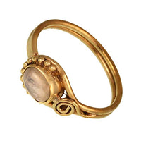 Load image into Gallery viewer, Messing Ringe Mondstein oval Halbkreis Kugeln Spirale antik golden nickelfrei Tribal schmal
